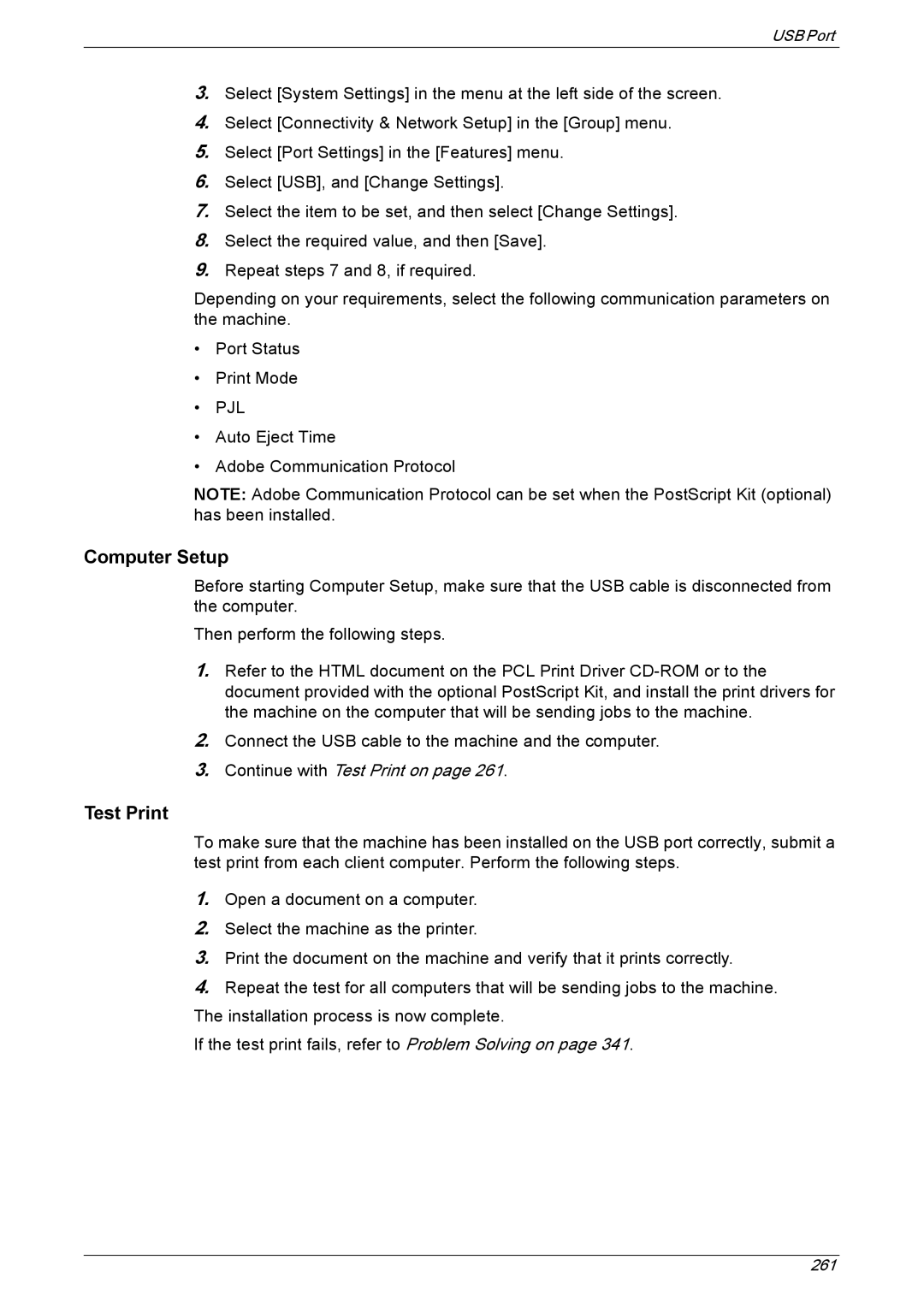 Xerox 5222 manual Auto Eject Time Adobe Communication Protocol 