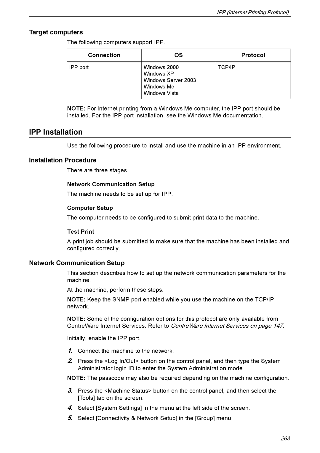 Xerox 5222 manual IPP Installation, Target computers 