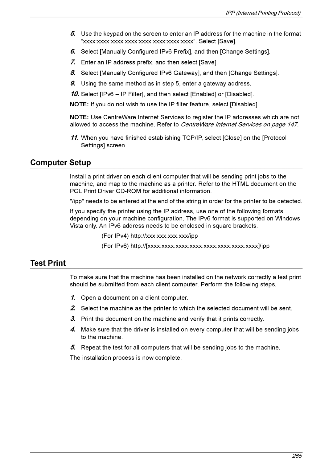 Xerox 5222 manual Computer Setup, Test Print 