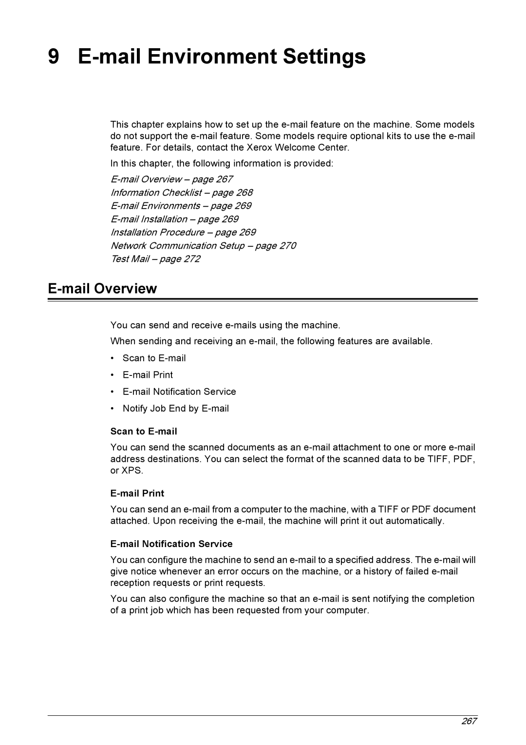 Xerox 5222 manual Mail Overview, Scan to E-mail Mail Print Mail Notification Service 