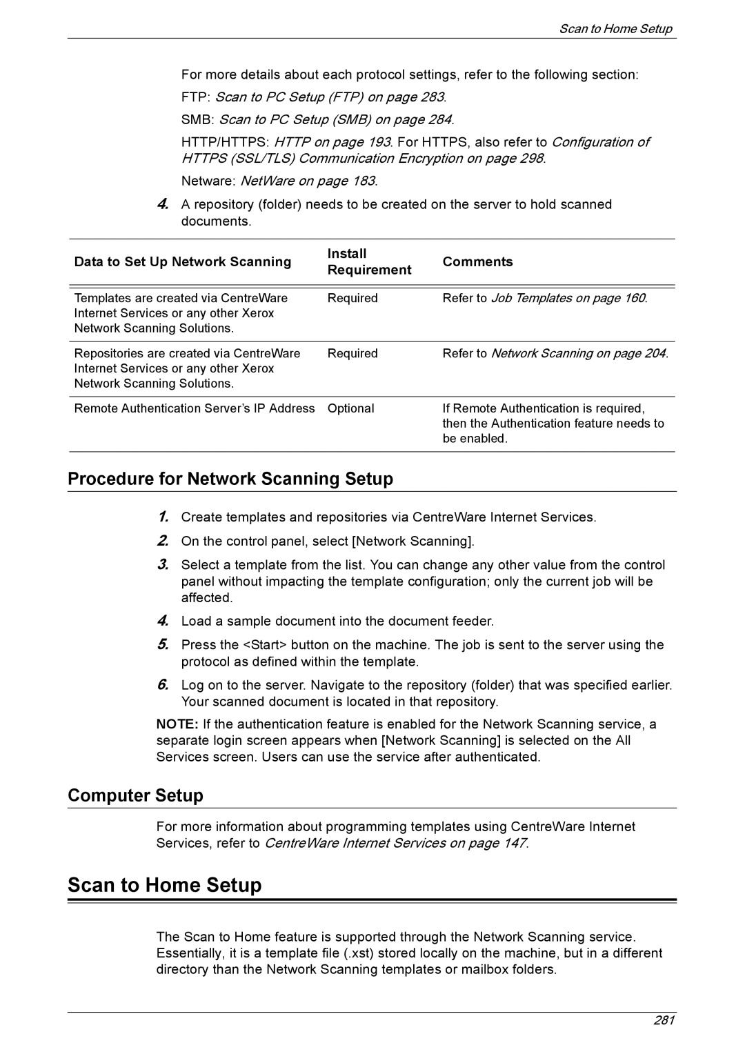 Xerox 5222 manual Scan to Home Setup, Procedure for Network Scanning Setup 