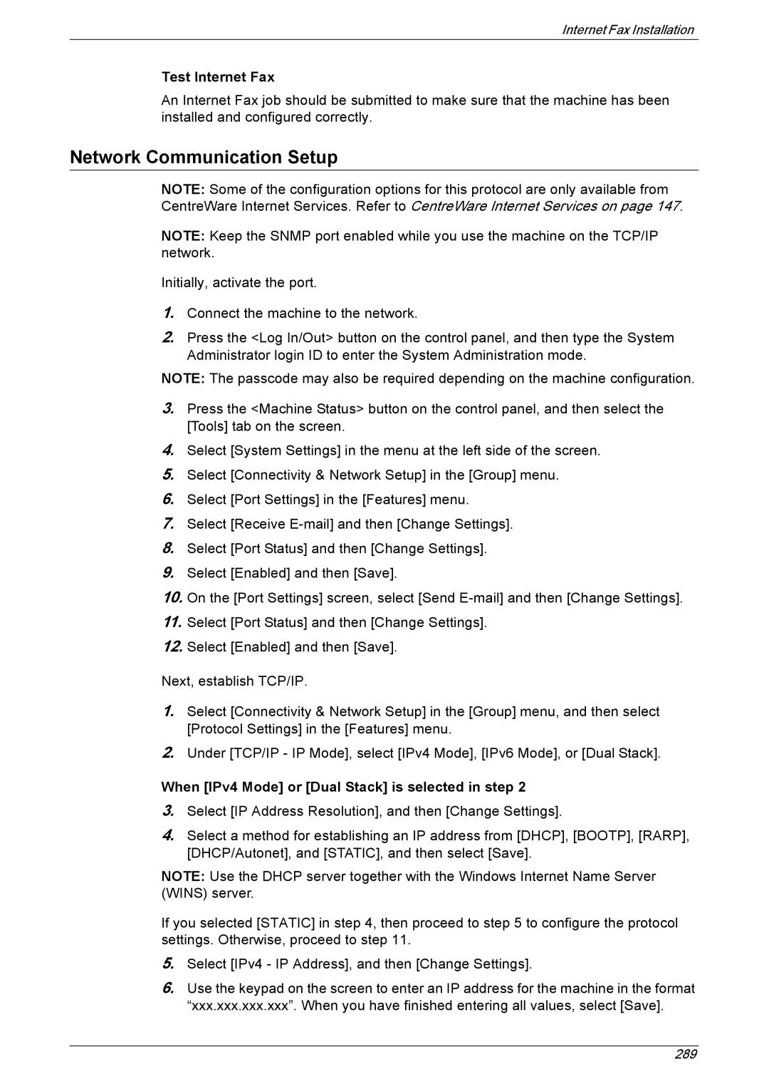 Xerox 5222 manual Network Communication Setup, Test Internet Fax 