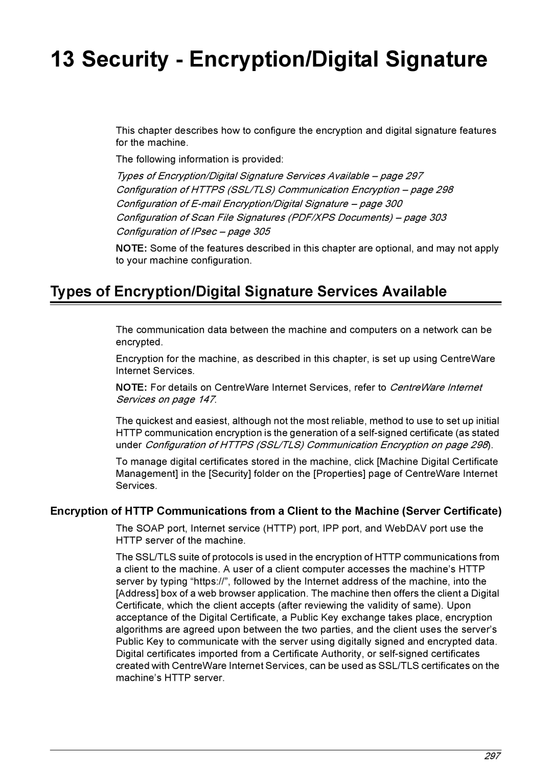 Xerox 5222 manual Security Encryption/Digital Signature, Types of Encryption/Digital Signature Services Available 