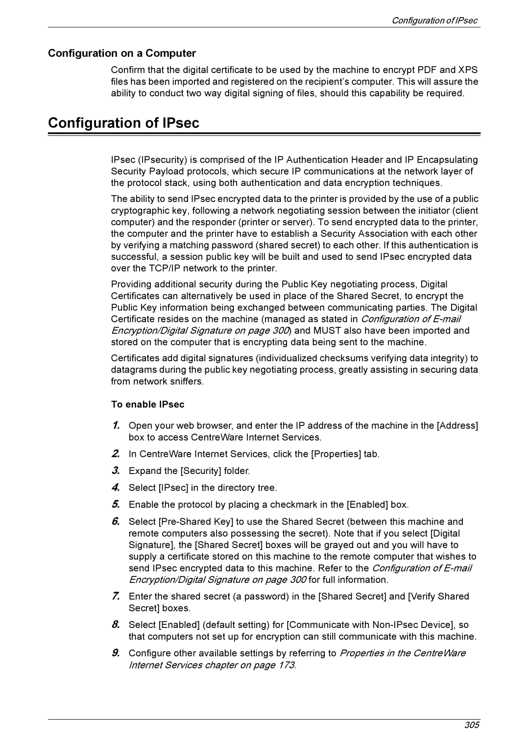 Xerox 5222 manual Configuration of IPsec, To enable IPsec 