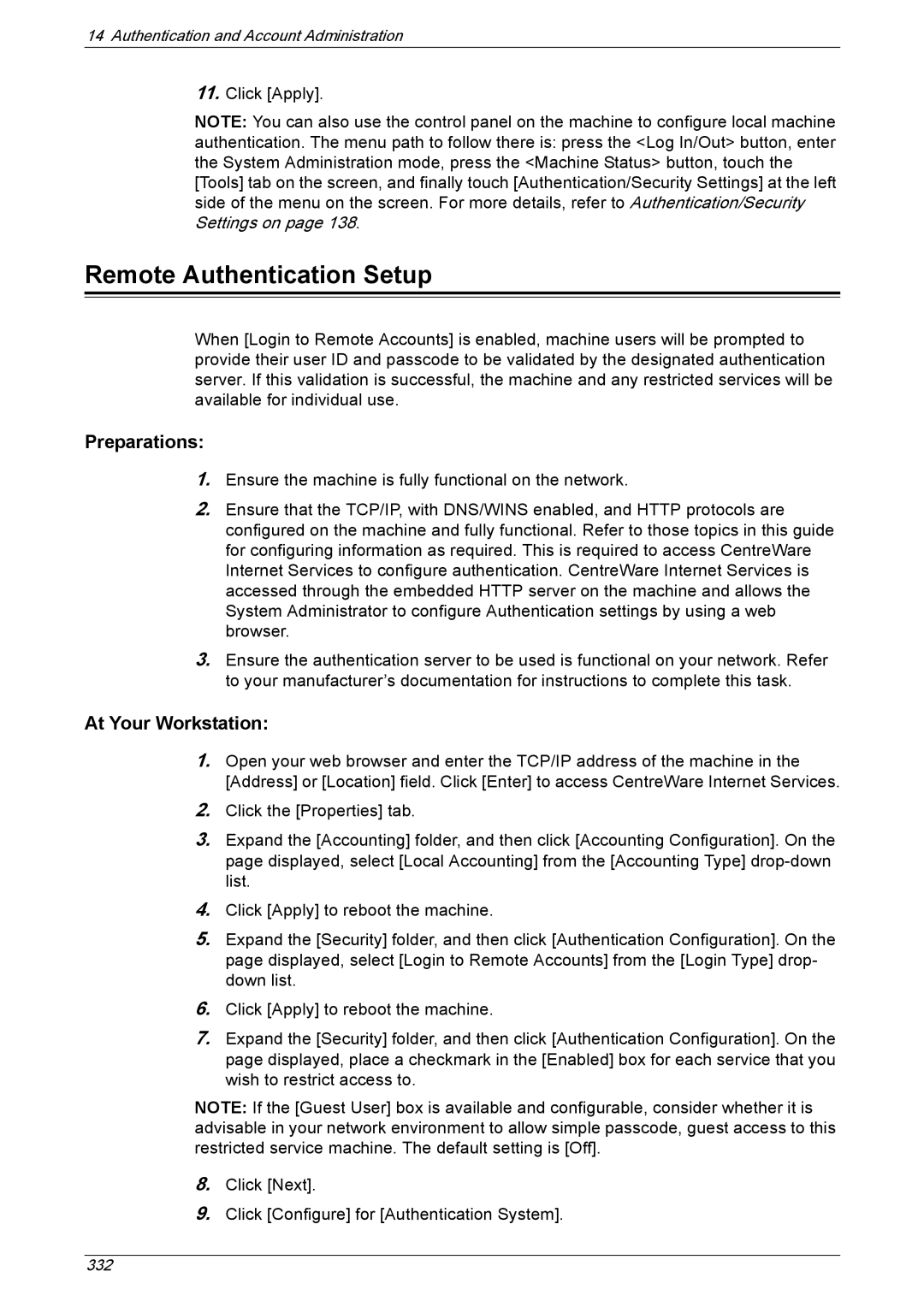 Xerox 5222 manual Remote Authentication Setup 