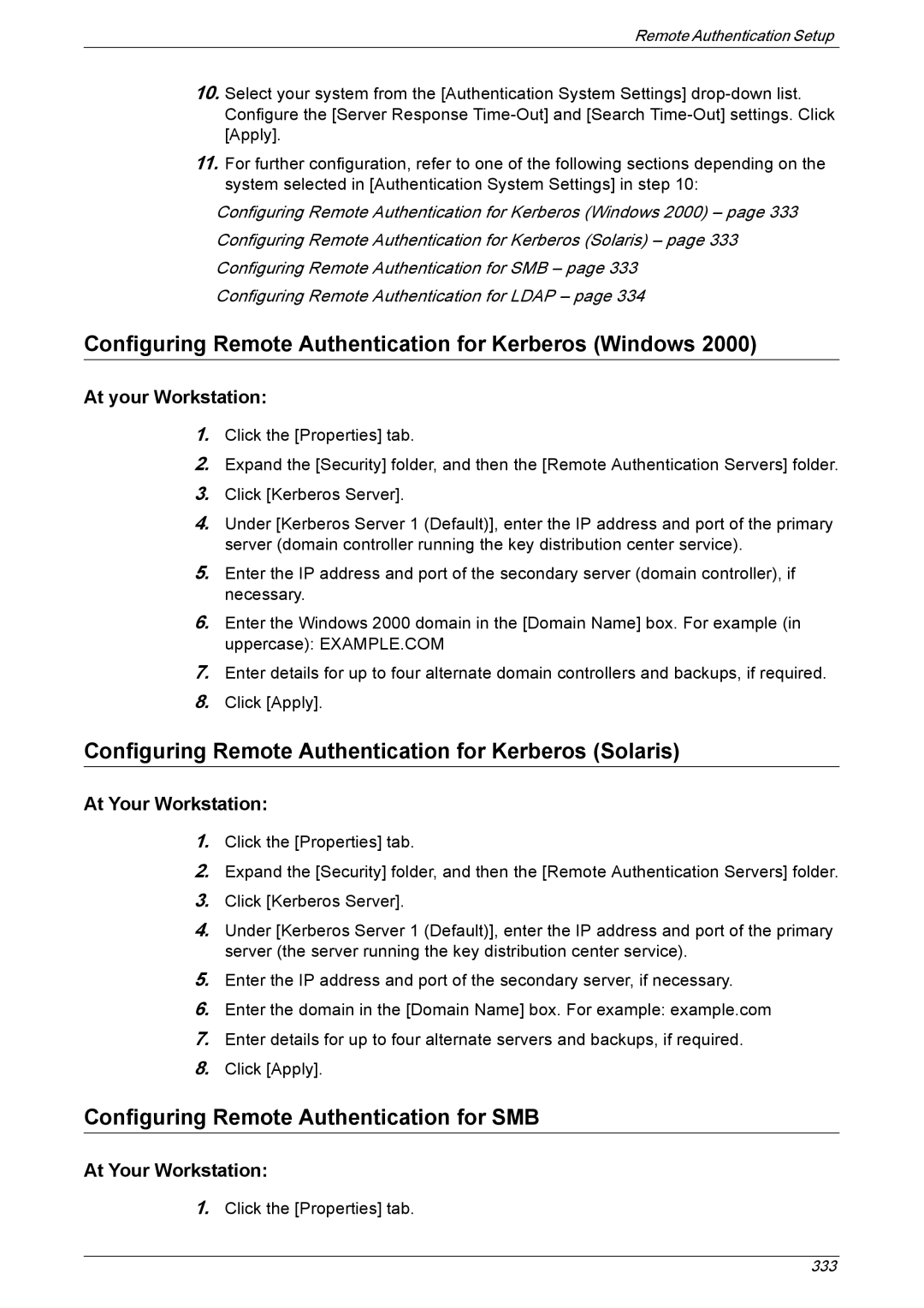 Xerox 5222 Configuring Remote Authentication for Kerberos Windows, Configuring Remote Authentication for Kerberos Solaris 