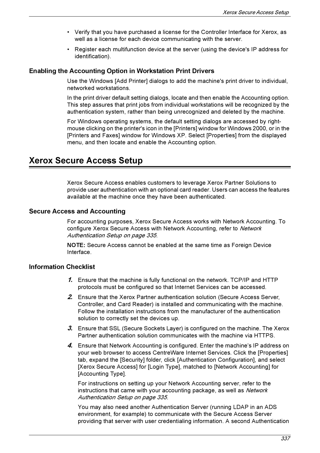 Xerox 5222 Xerox Secure Access Setup, Enabling the Accounting Option in Workstation Print Drivers, Information Checklist 