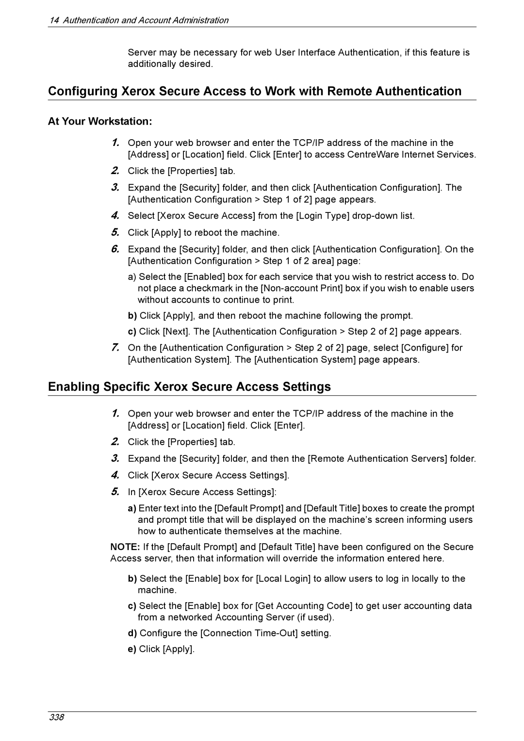 Xerox 5222 manual Enabling Specific Xerox Secure Access Settings, At Your Workstation 