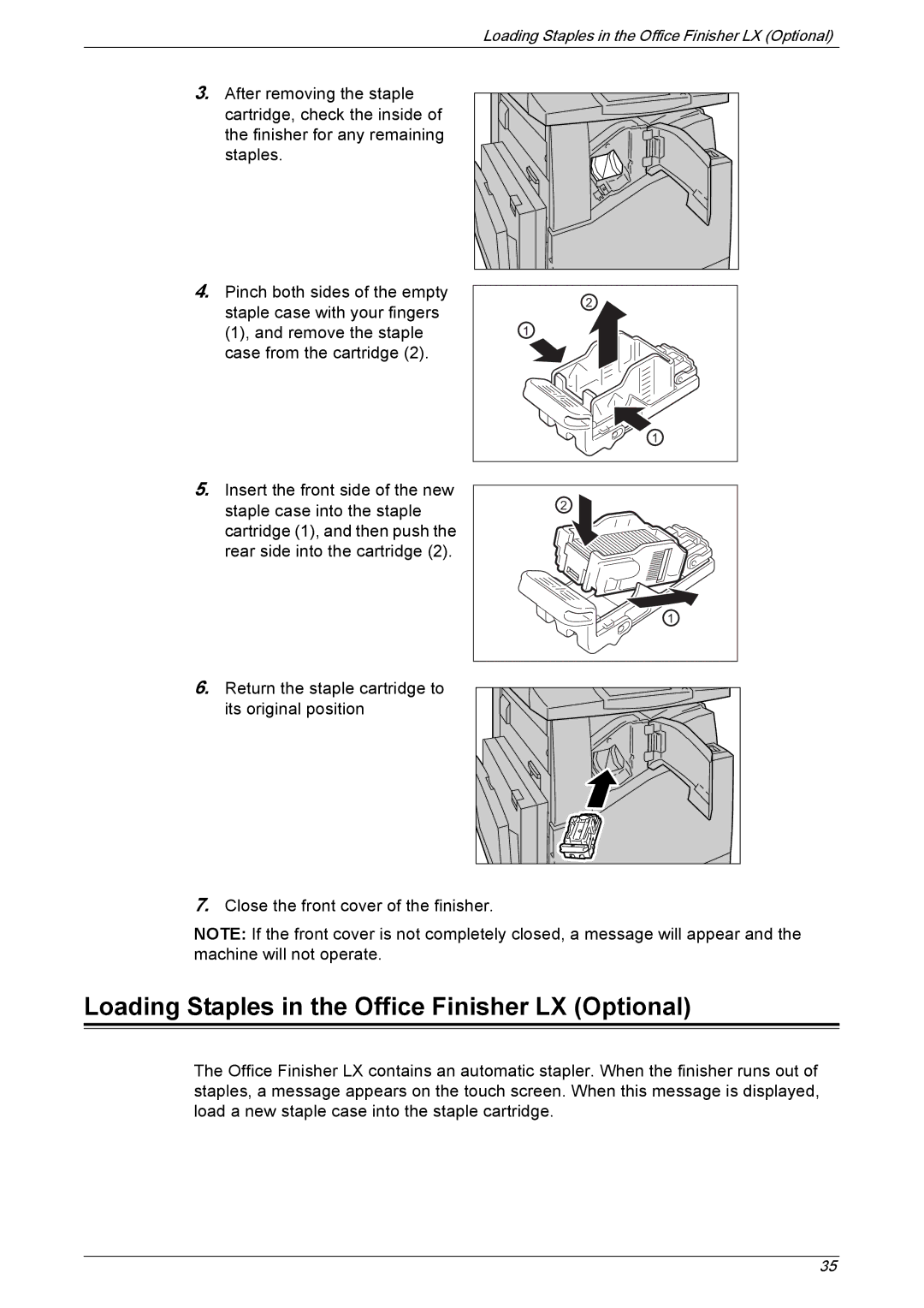 Xerox 5222 manual Loading Staples in the Office Finisher LX Optional 