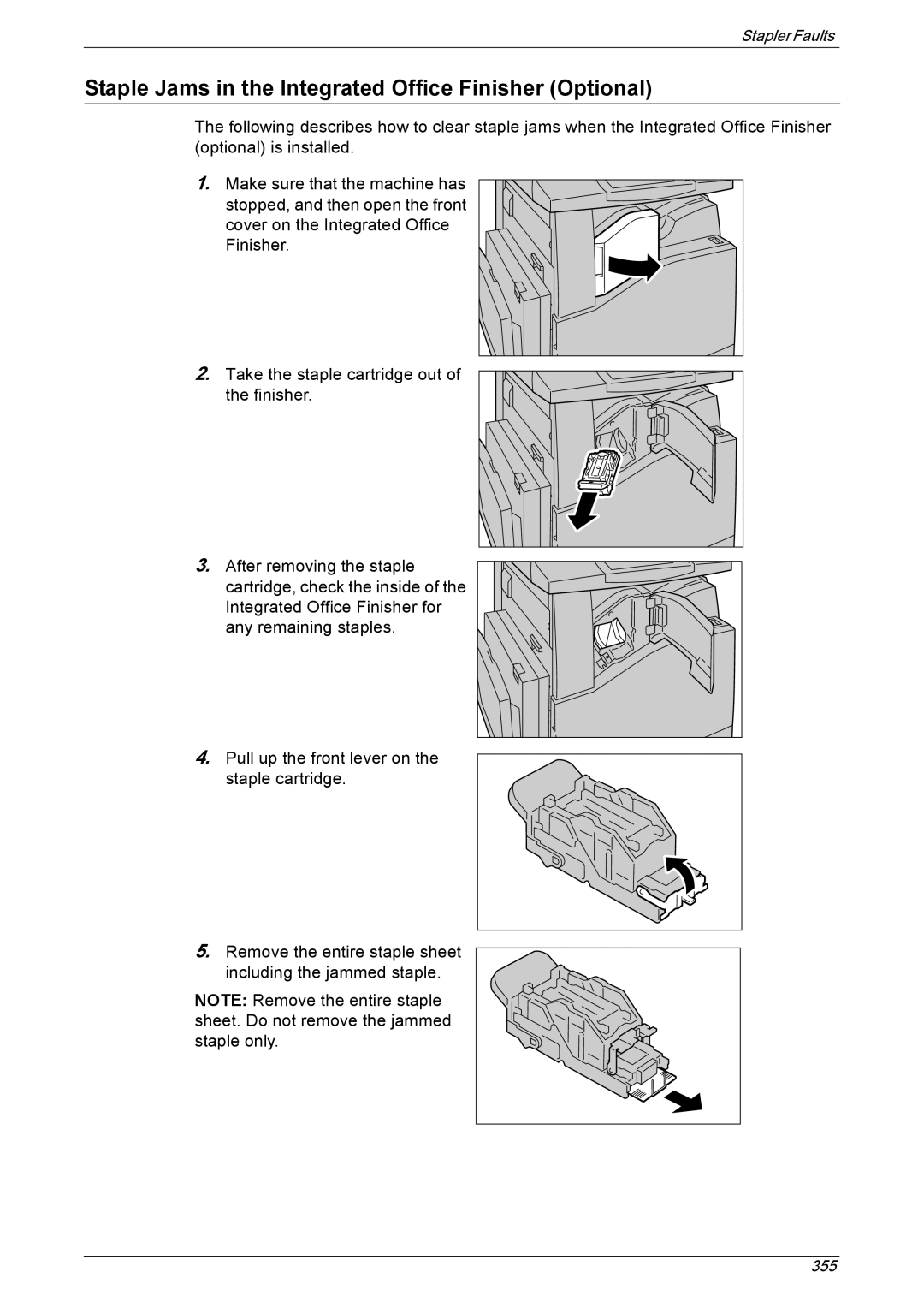 Xerox 5222 manual Staple Jams in the Integrated Office Finisher Optional 