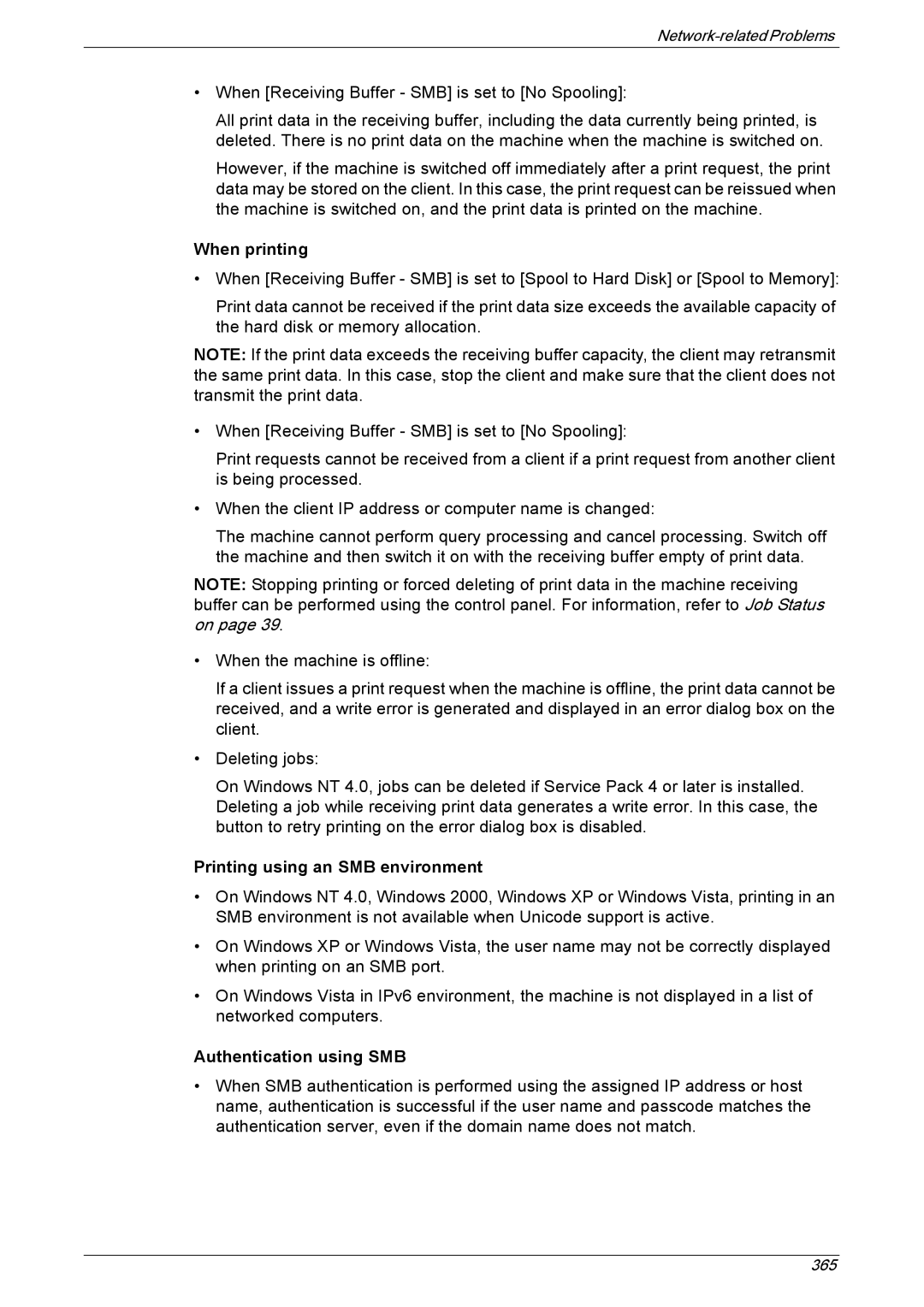 Xerox 5222 manual When printing, Printing using an SMB environment, Authentication using SMB 