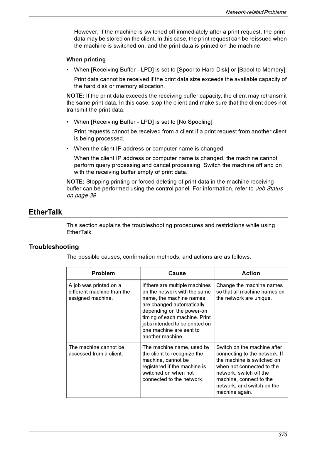 Xerox 5222 manual EtherTalk, Problem Cause Action 