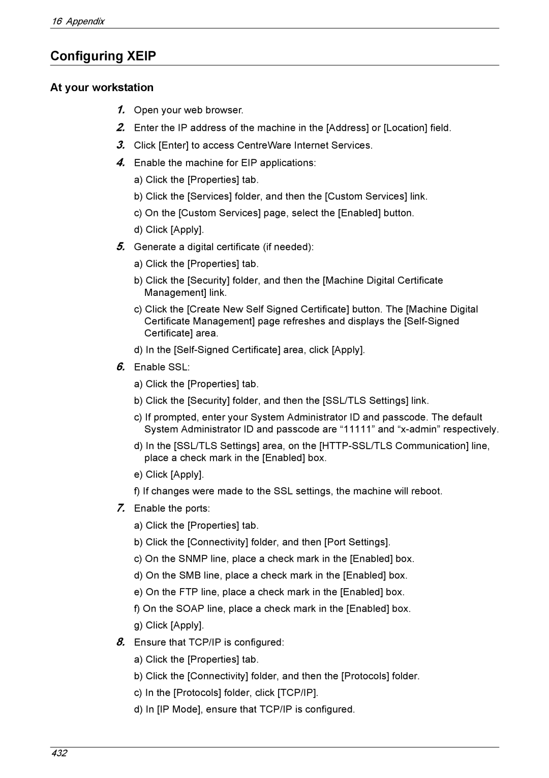 Xerox 5222 manual Configuring Xeip 