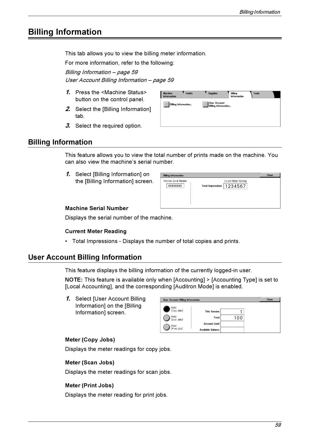 Xerox 5222 manual User Account Billing Information 