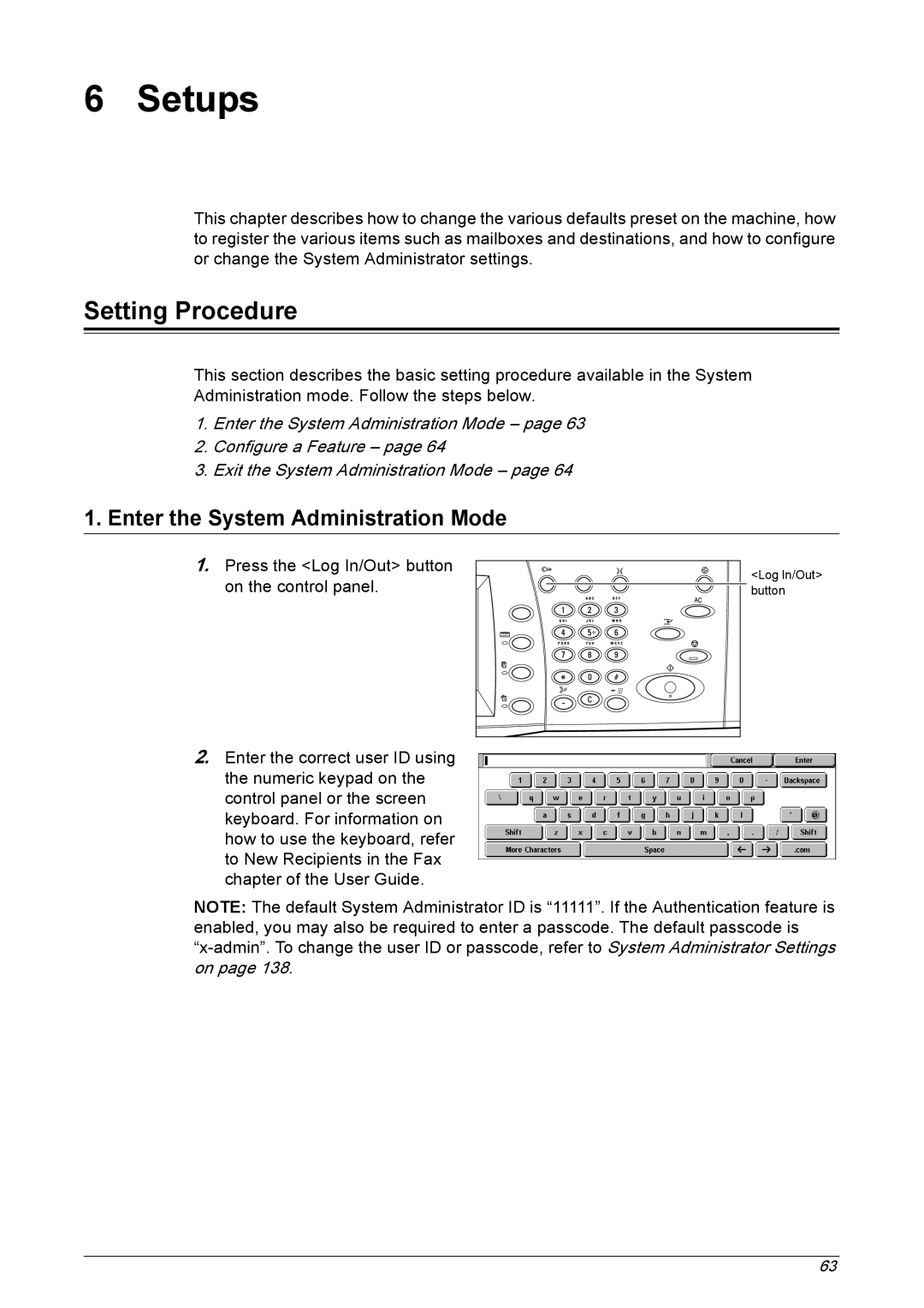 Xerox 5222 manual Setting Procedure, Enter the System Administration Mode 