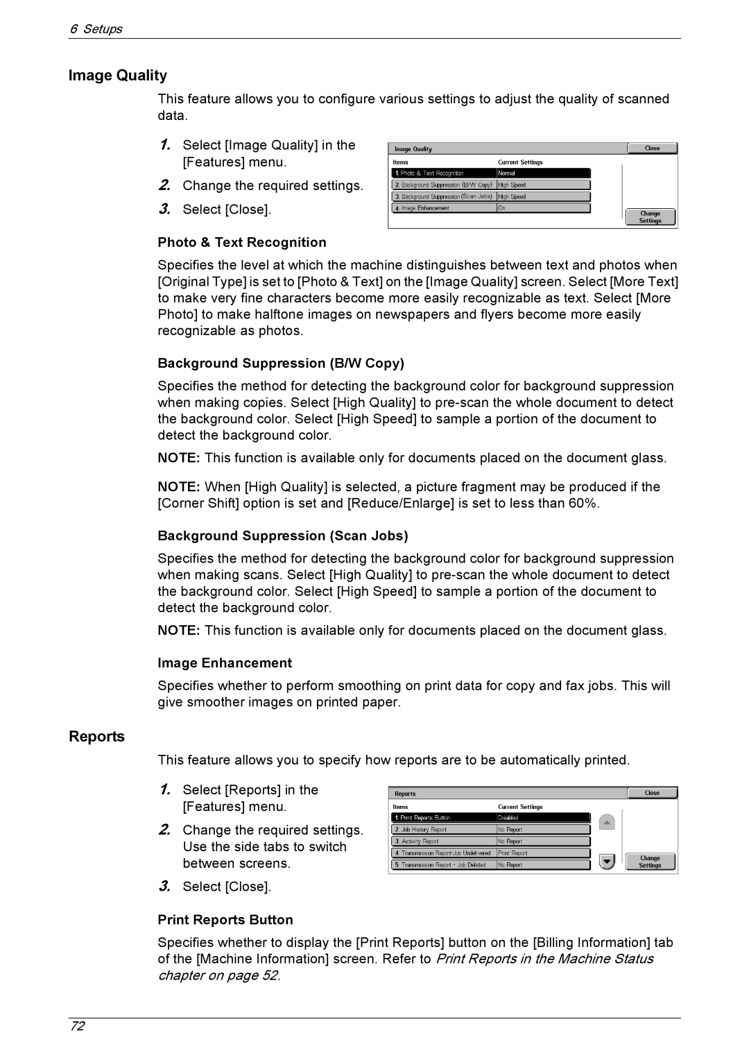 Xerox 5222 manual Image Quality, Reports 