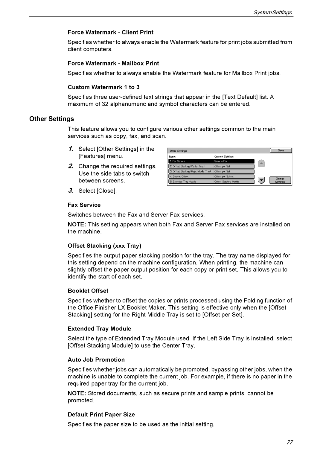 Xerox 5222 manual Other Settings 