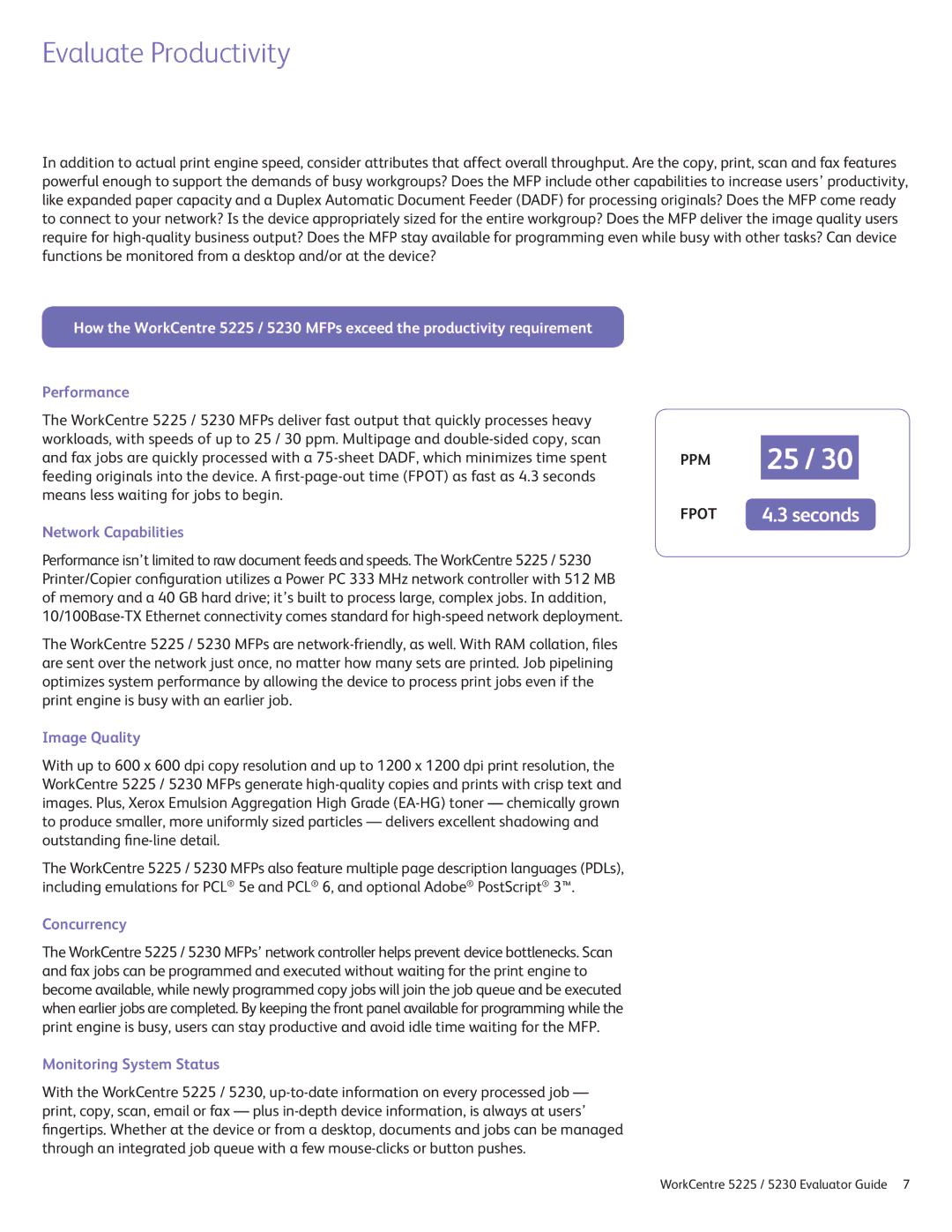 Xerox 5225 manual Evaluate Productivity 