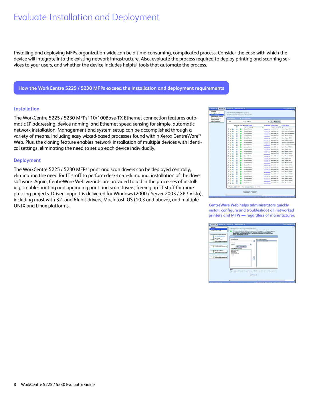 Xerox 5225 manual Evaluate Installation and Deployment 