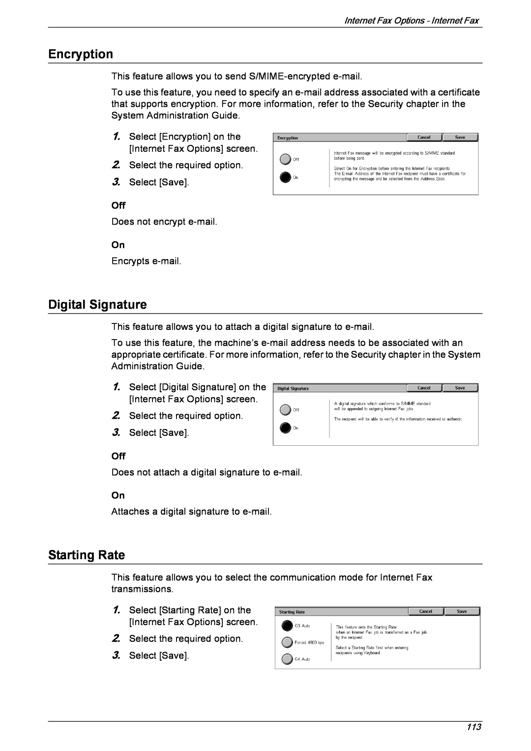Xerox 5230 manual Encryption, Digital Signature, Starting Rate 