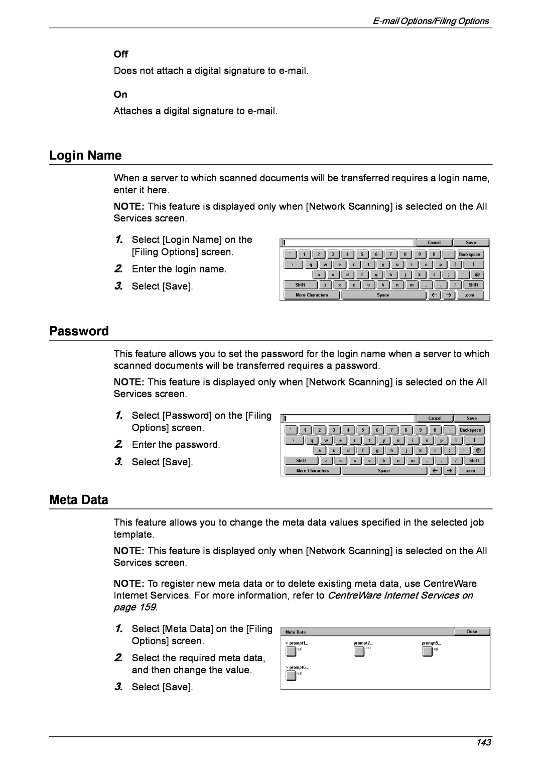 Xerox 5230 manual Login Name, Password, Meta Data 