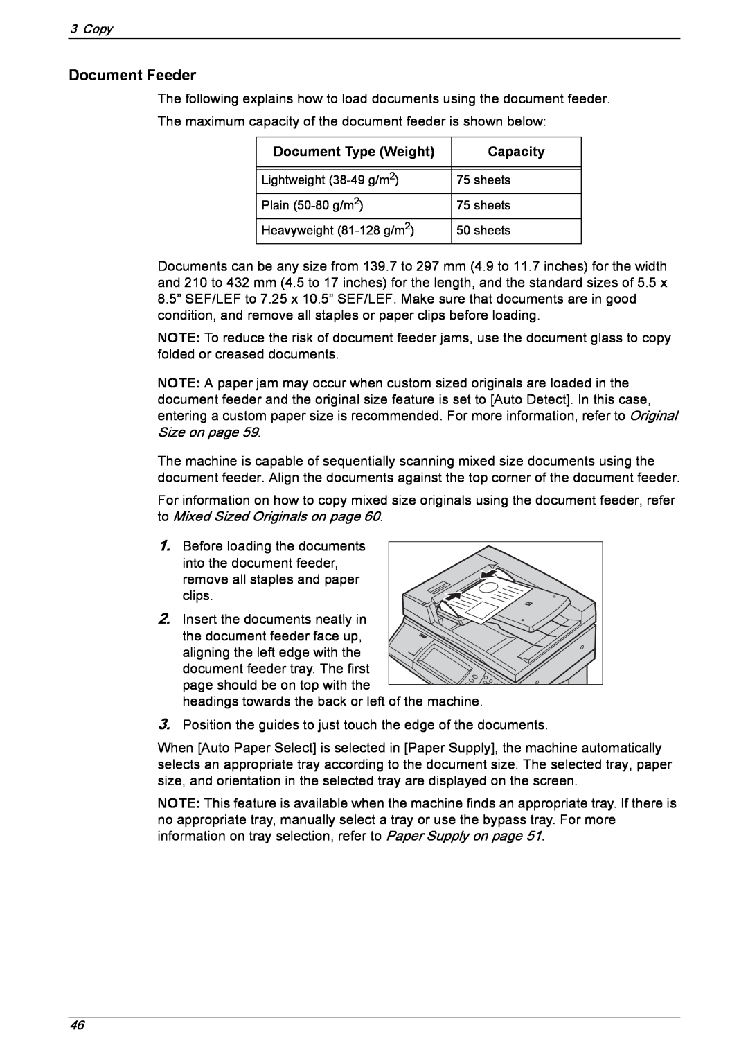 Xerox 5230 manual Document Feeder, Document Type Weight, Capacity 