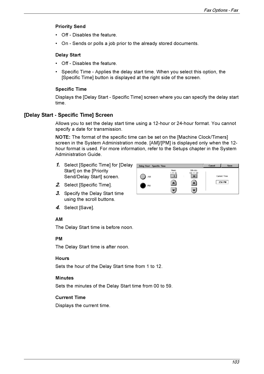 Xerox 5230 manual Delay Start Specific Time Screen 