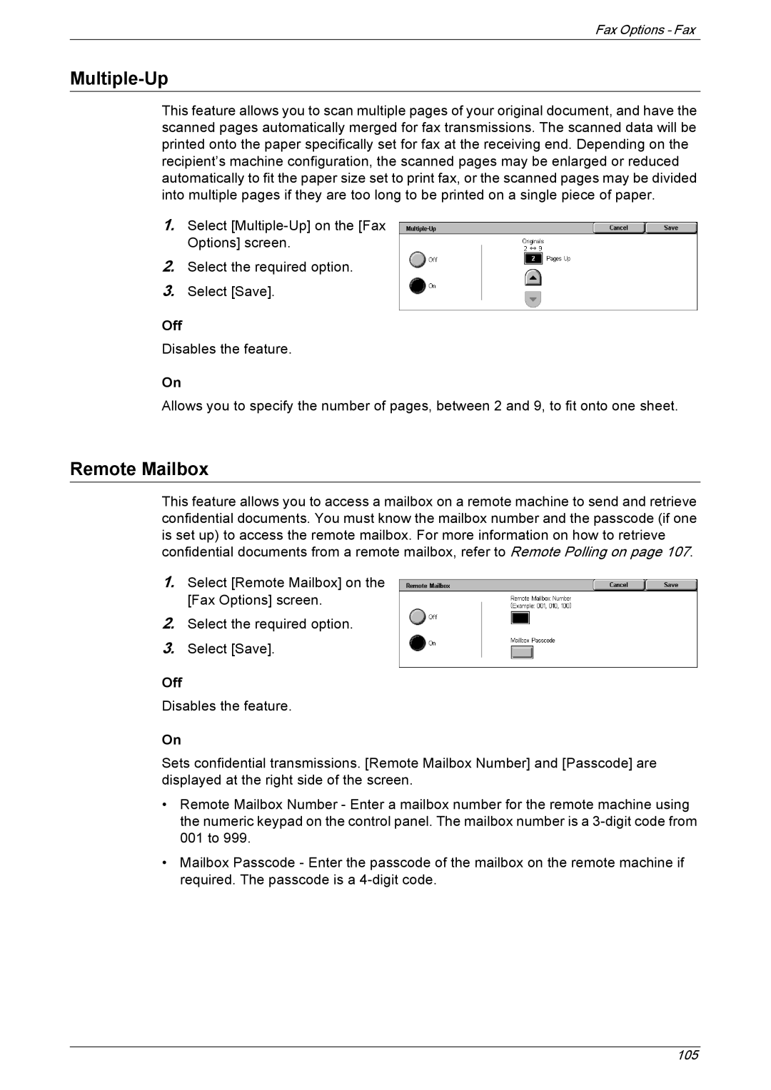 Xerox 5230 manual Multiple-Up, Remote Mailbox 