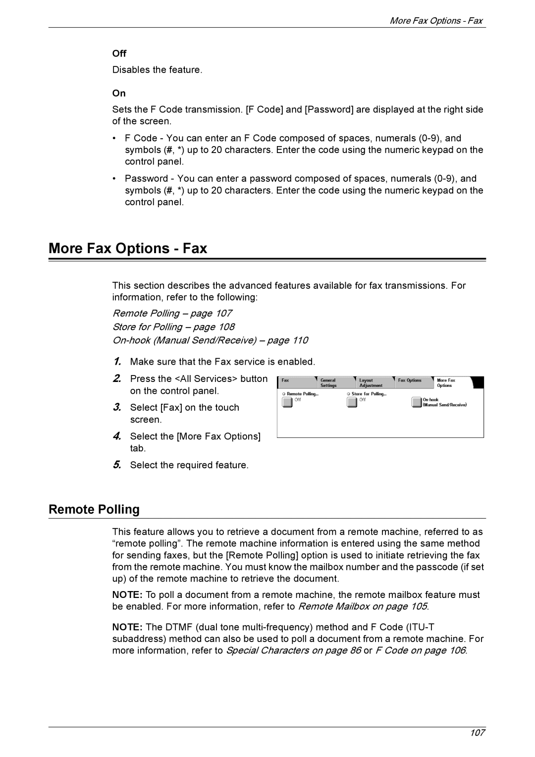 Xerox 5230 manual More Fax Options Fax, Remote Polling 