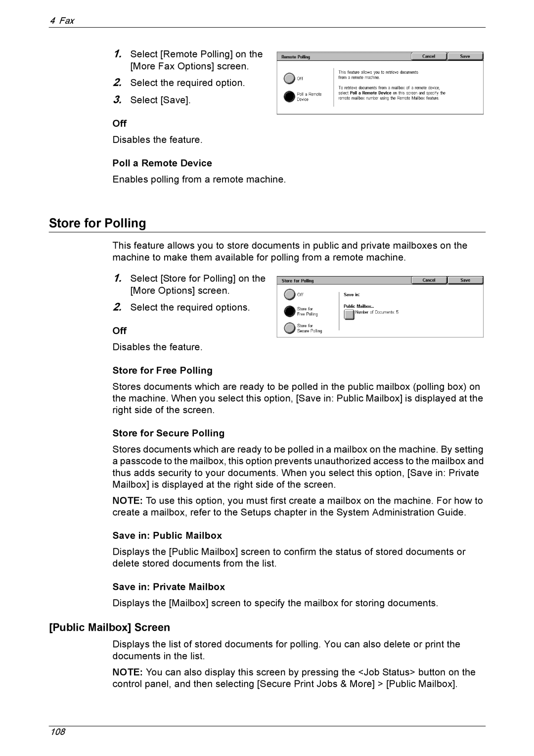 Xerox 5230 manual Store for Polling, Public Mailbox Screen 