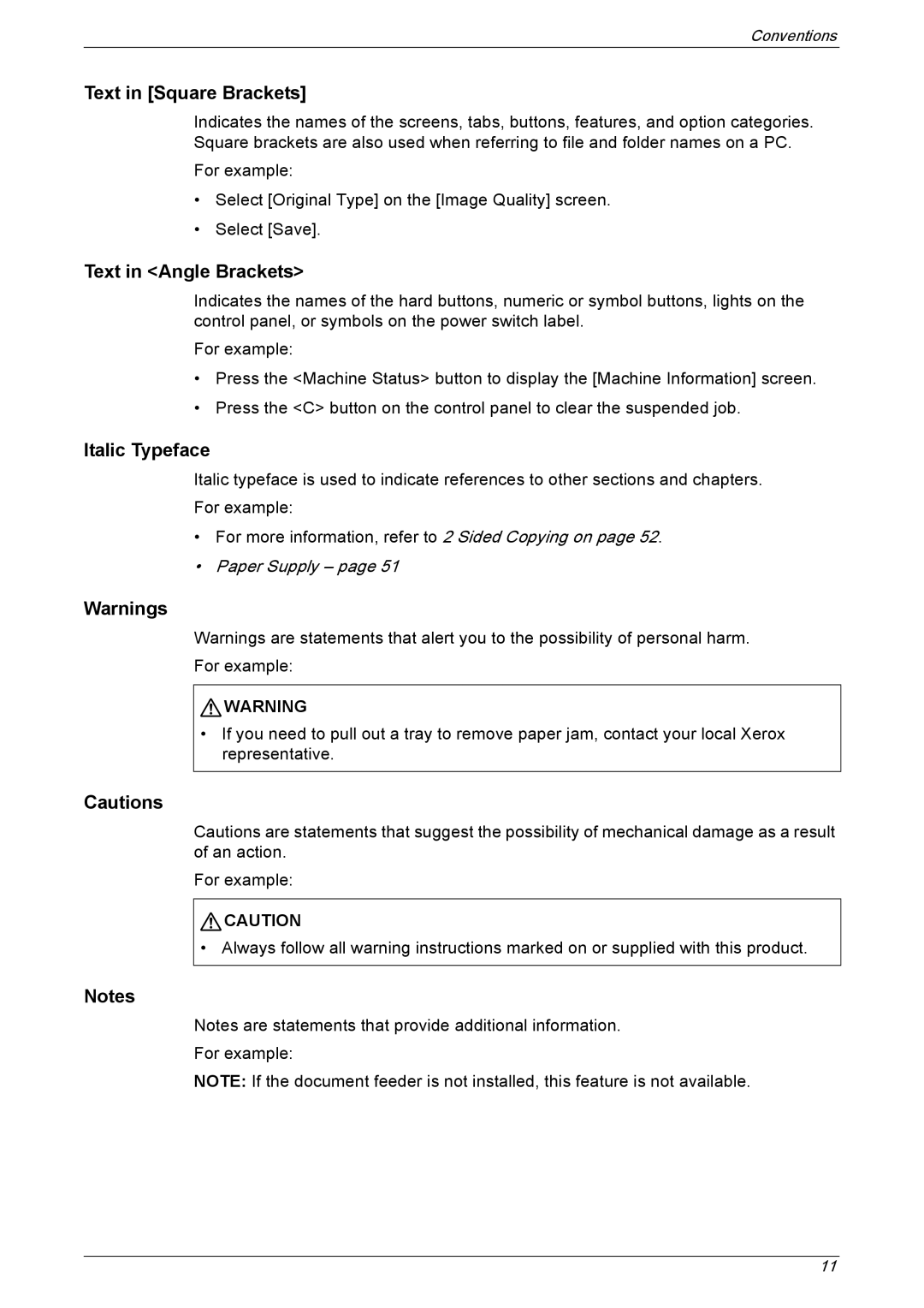 Xerox 5230 manual Text in Square Brackets, Text in Angle Brackets, Italic Typeface 