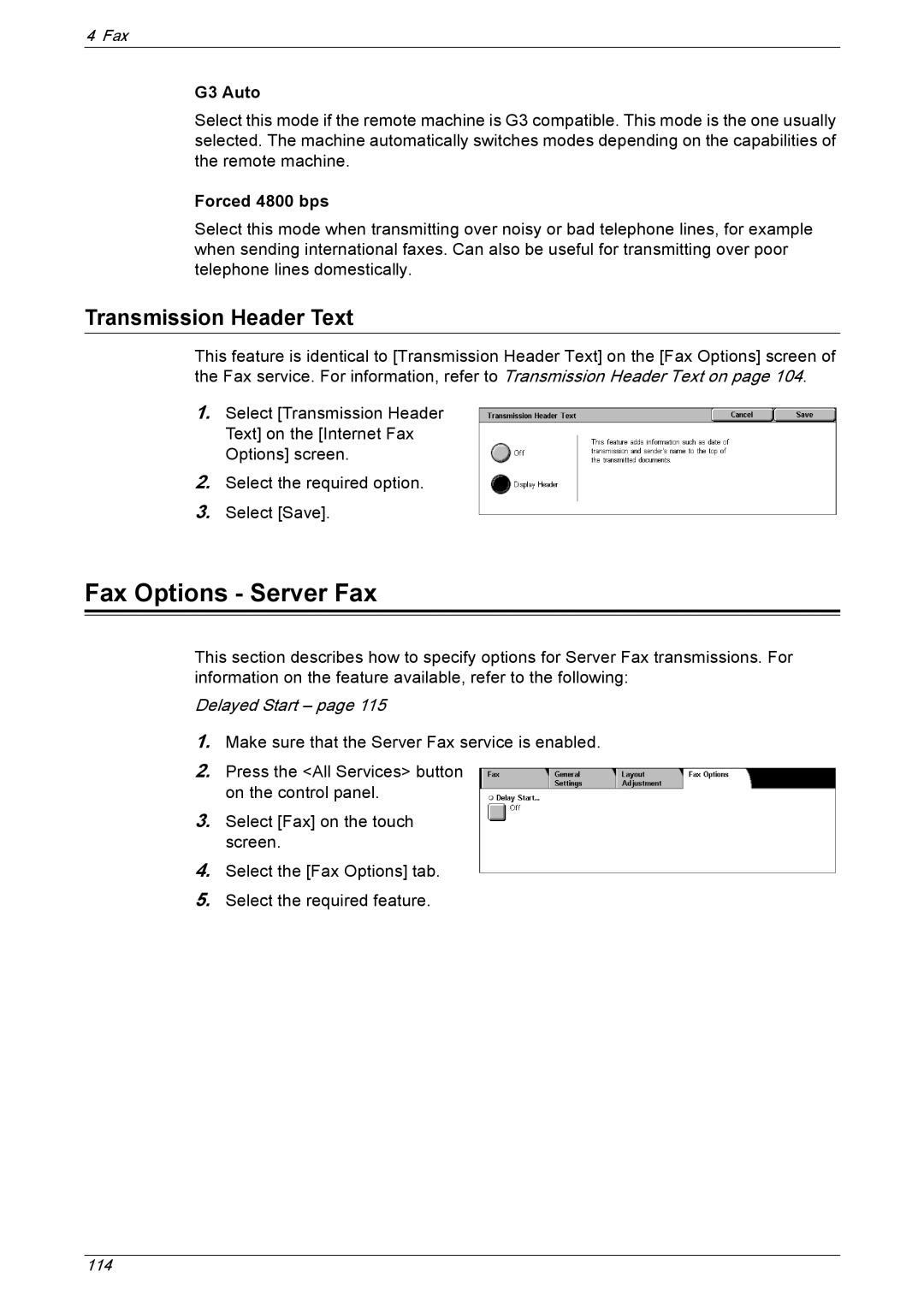 Xerox 5230 manual Fax Options Server Fax, Delayed Start 