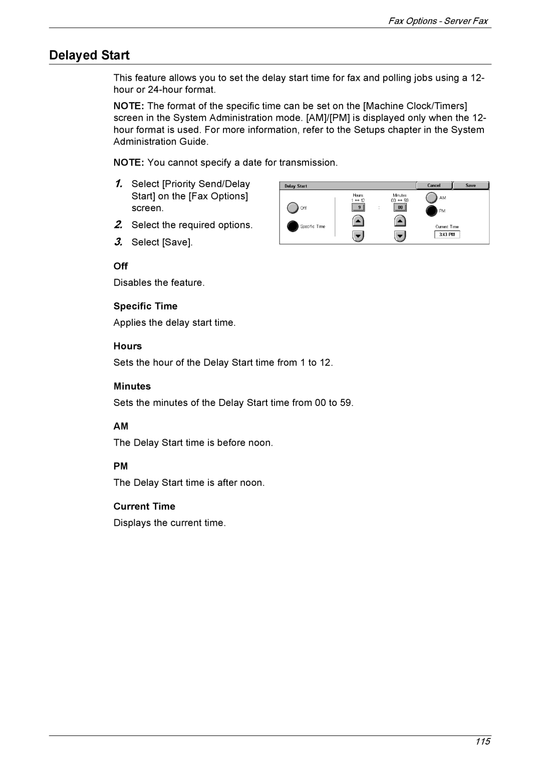 Xerox 5230 manual Delayed Start, Specific Time 