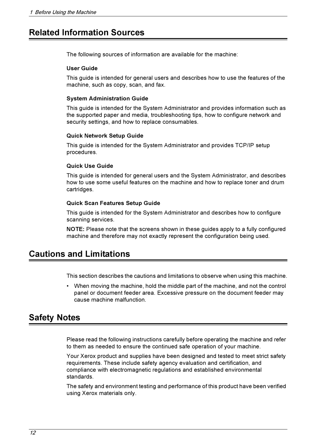 Xerox 5230 manual Related Information Sources, Safety Notes 