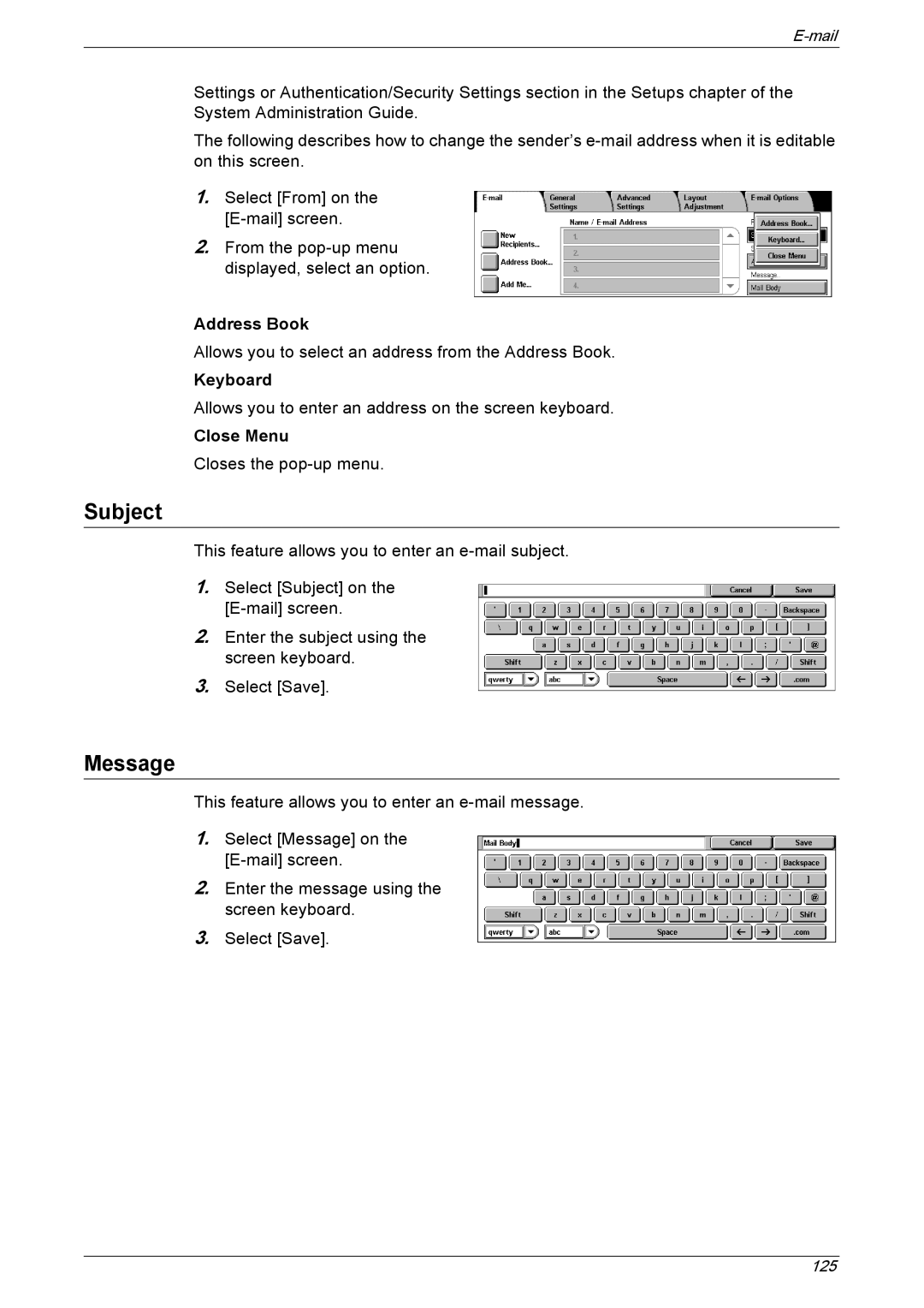 Xerox 5230 manual Address Book, Keyboard, Close Menu 