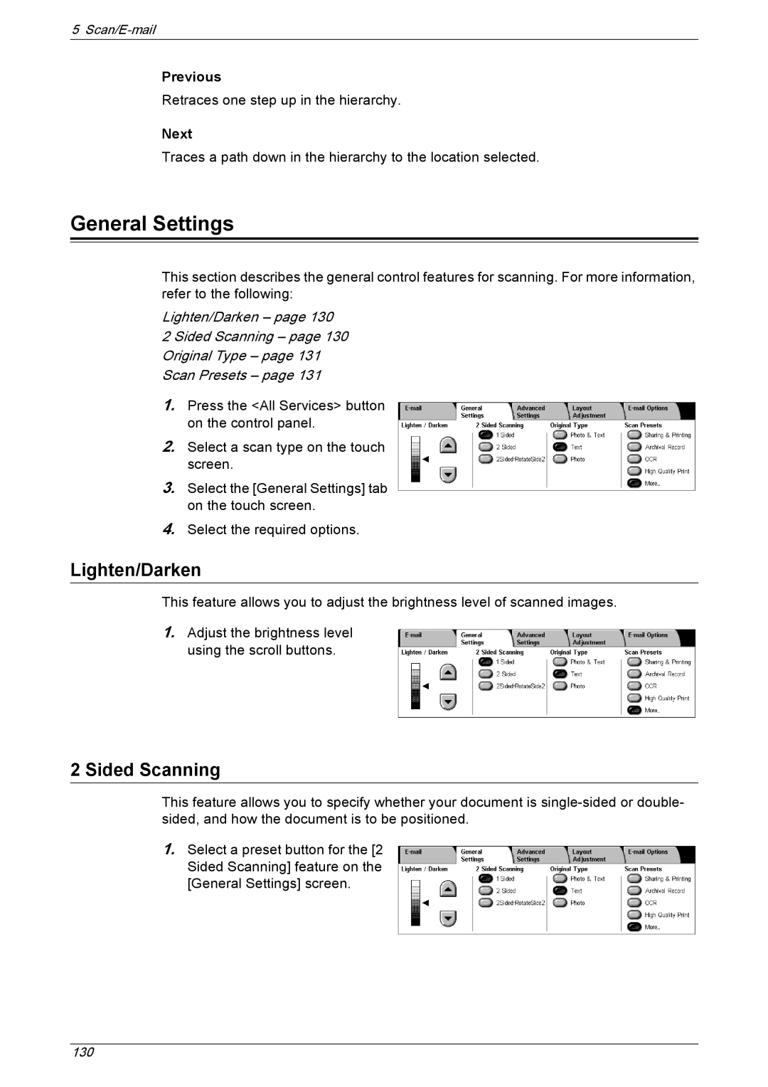 Xerox 5230 manual General Settings, Previous, Next 