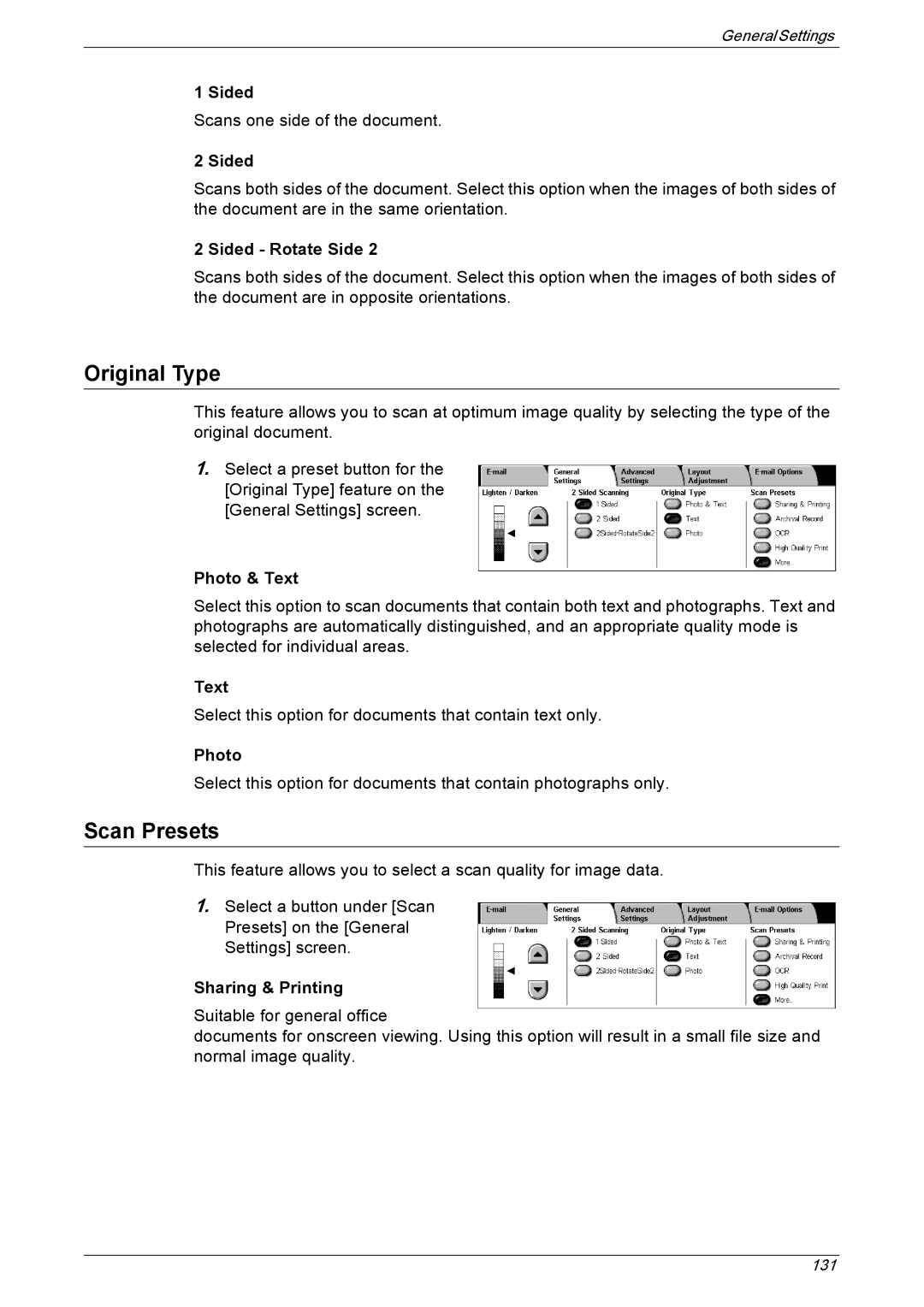 Xerox 5230 manual Scan Presets, Sharing & Printing 