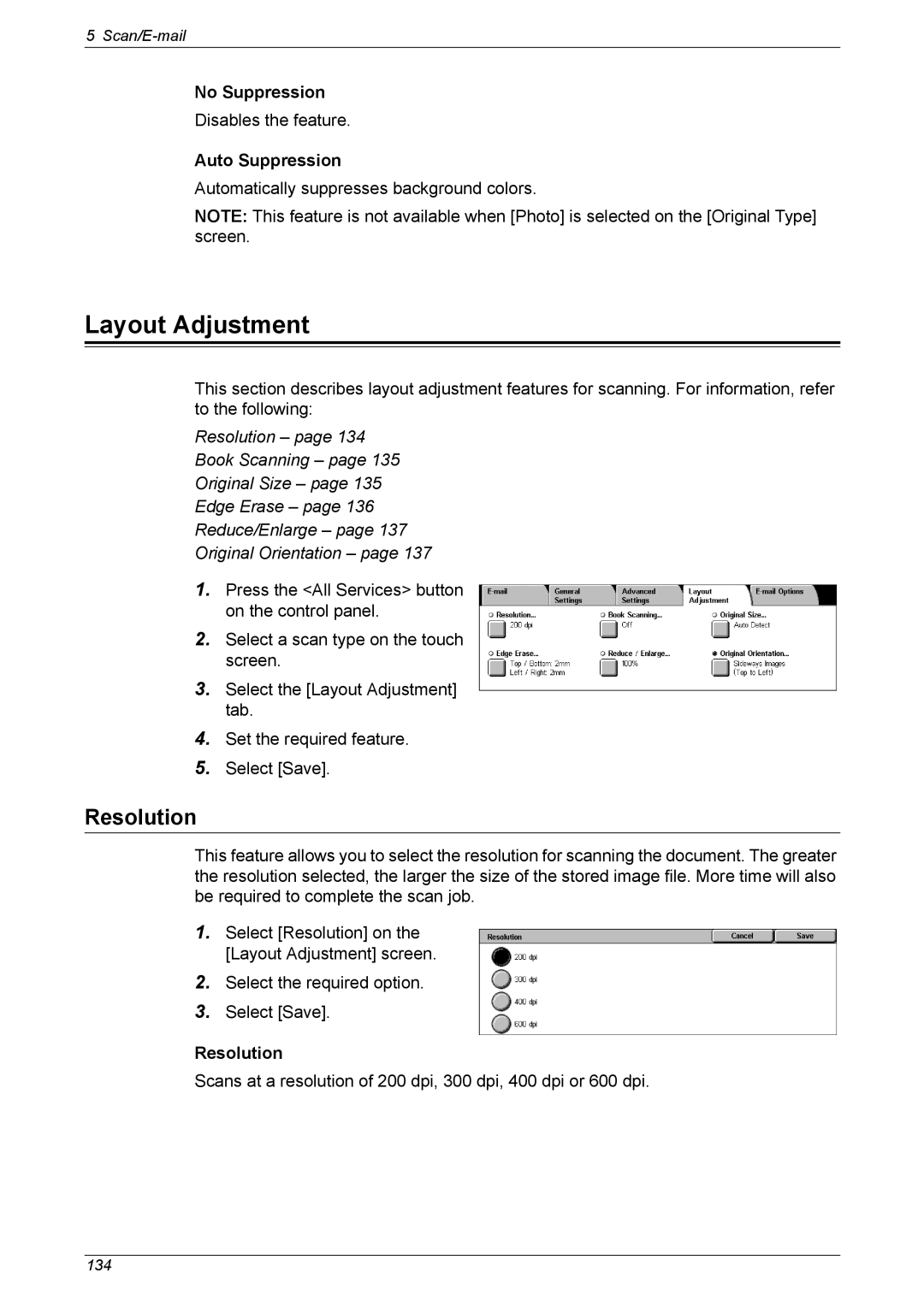 Xerox 5230 manual No Suppression, Resolution 