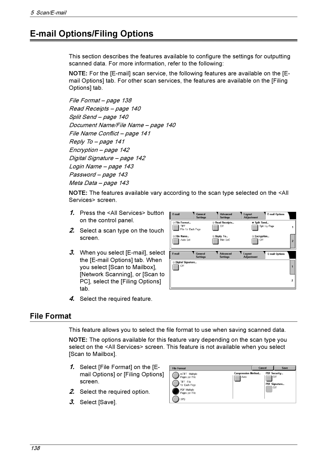 Xerox 5230 manual Mail Options/Filing Options, File Format 