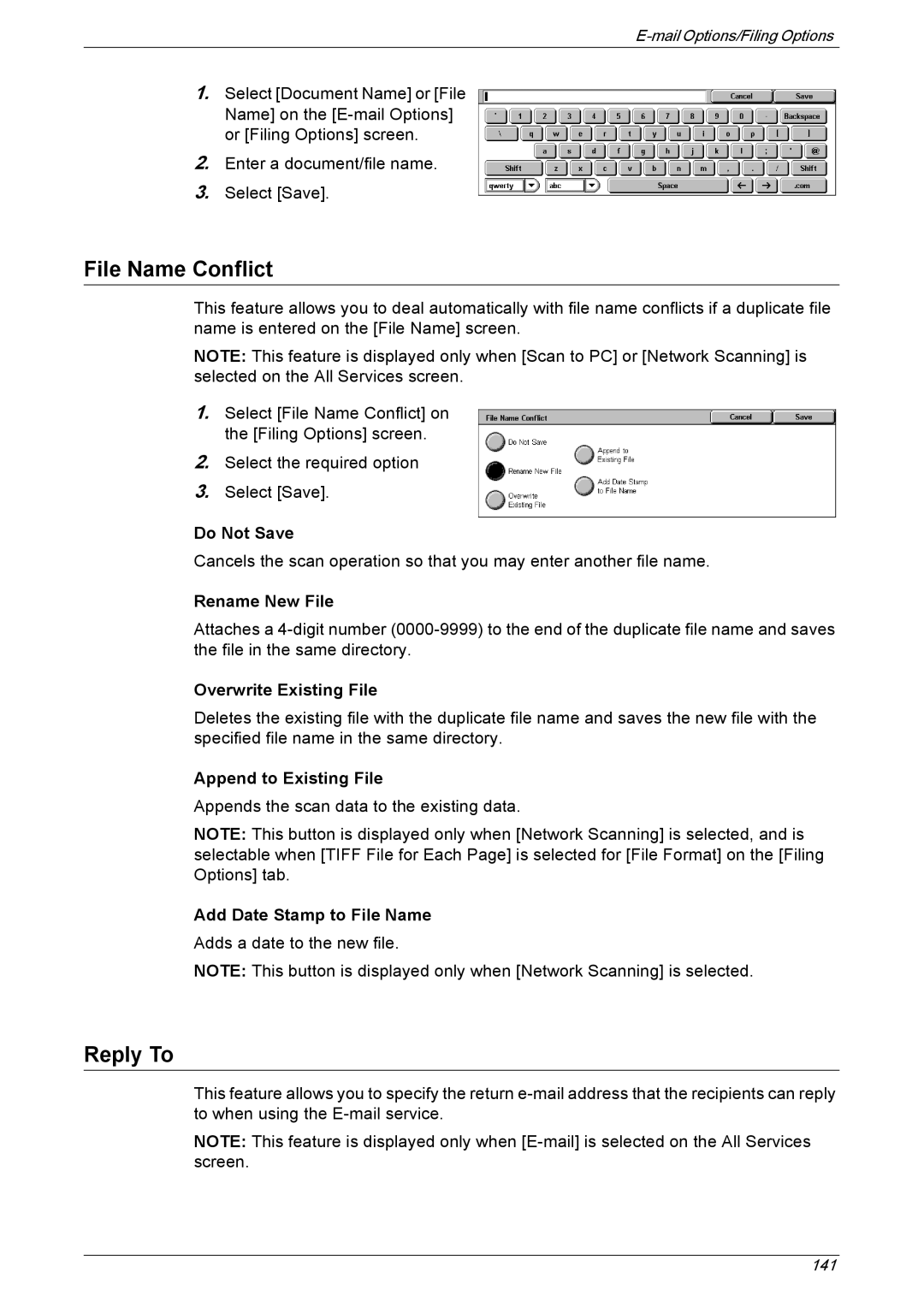 Xerox 5230 manual File Name Conflict, Reply To 