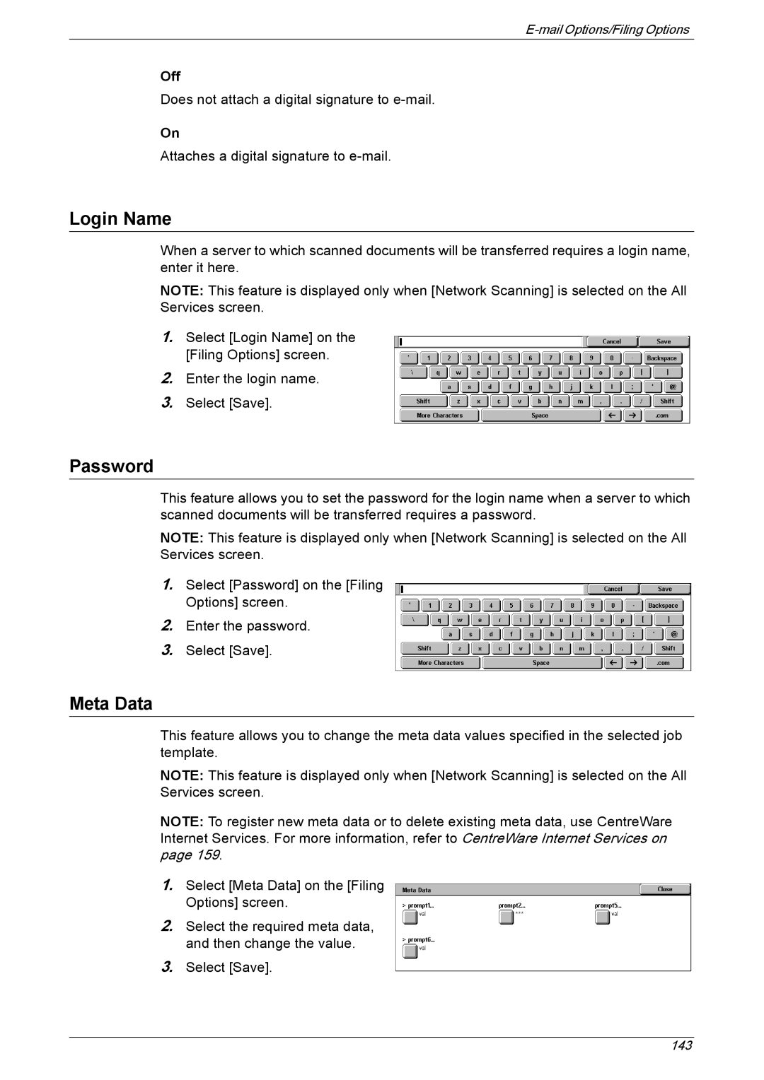 Xerox 5230 manual Login Name, Password, Meta Data 