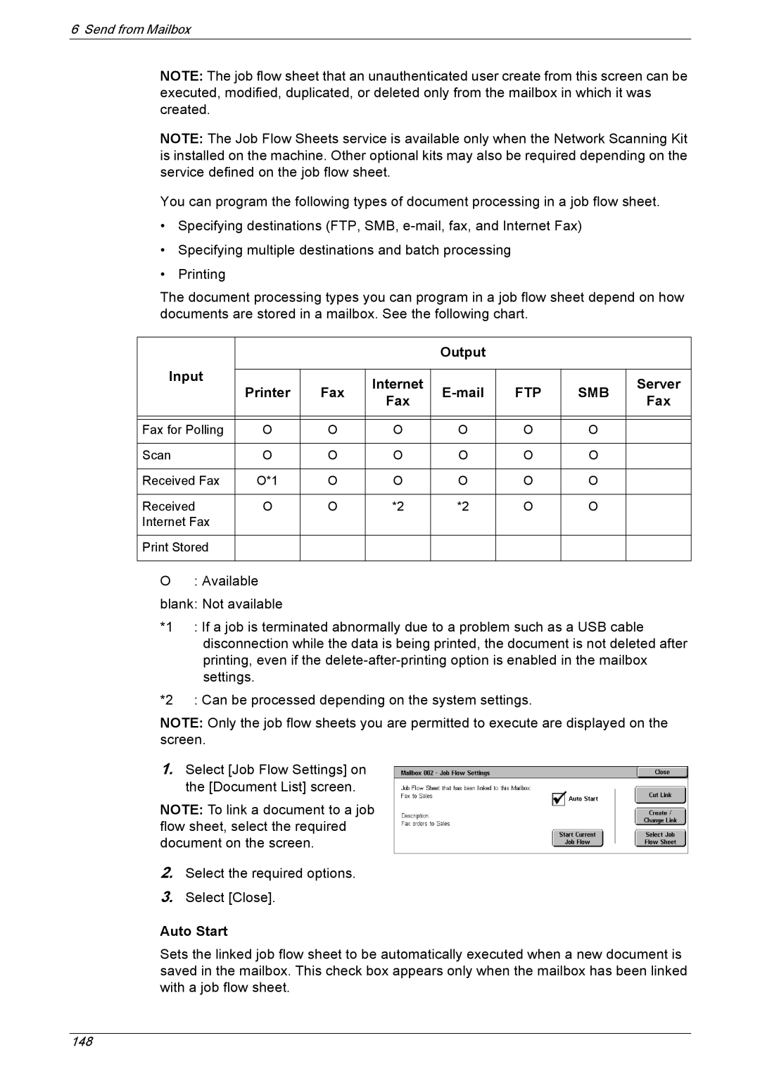 Xerox 5230 manual Output Input, Auto Start 