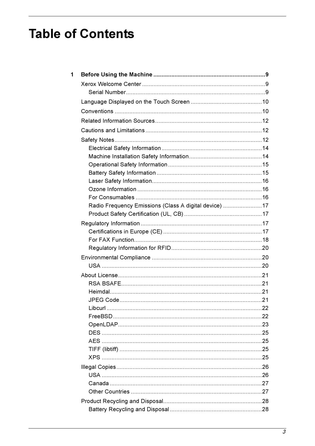 Xerox 5230 manual Table of Contents 