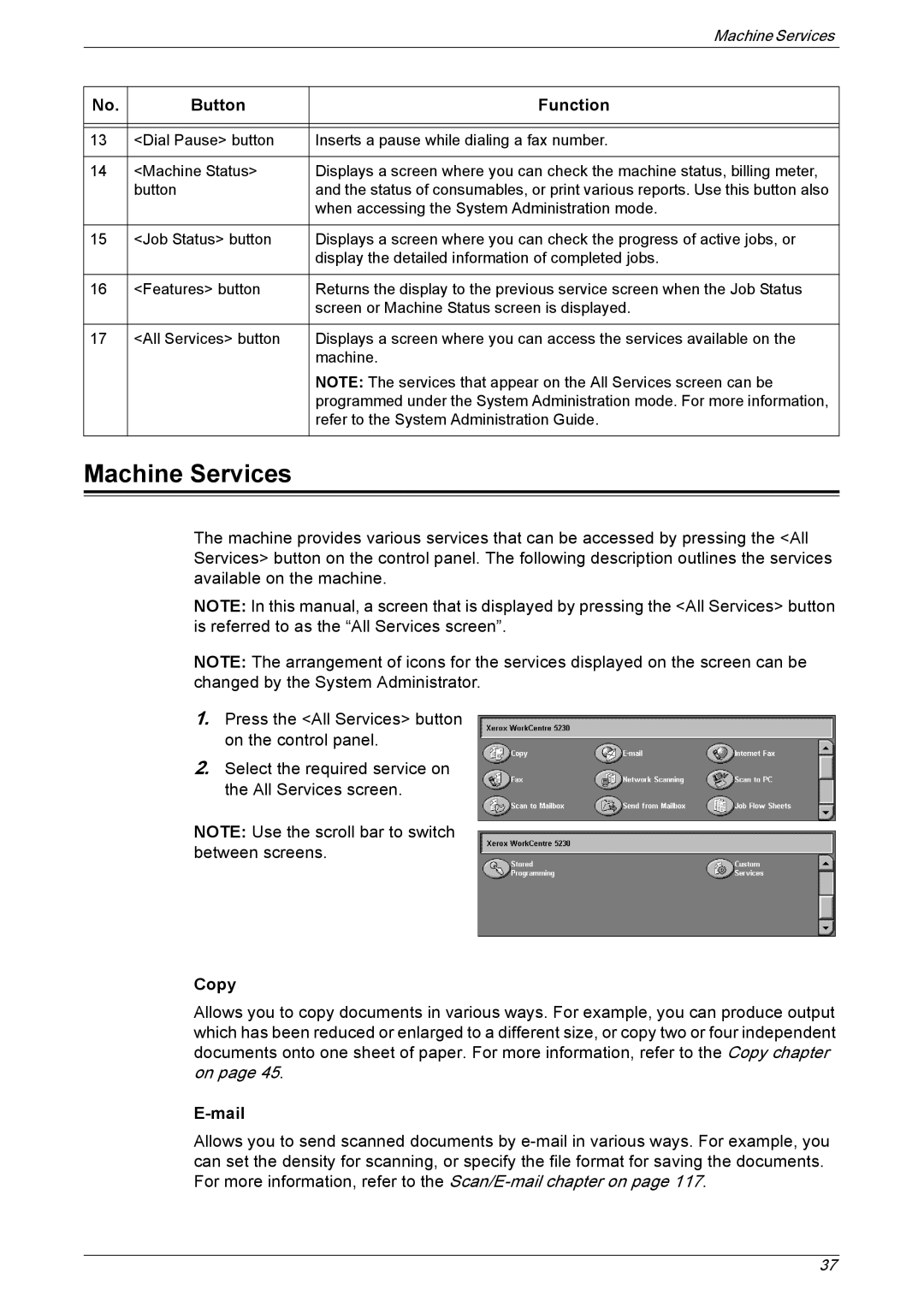 Xerox 5230 manual Machine Services, Mail 