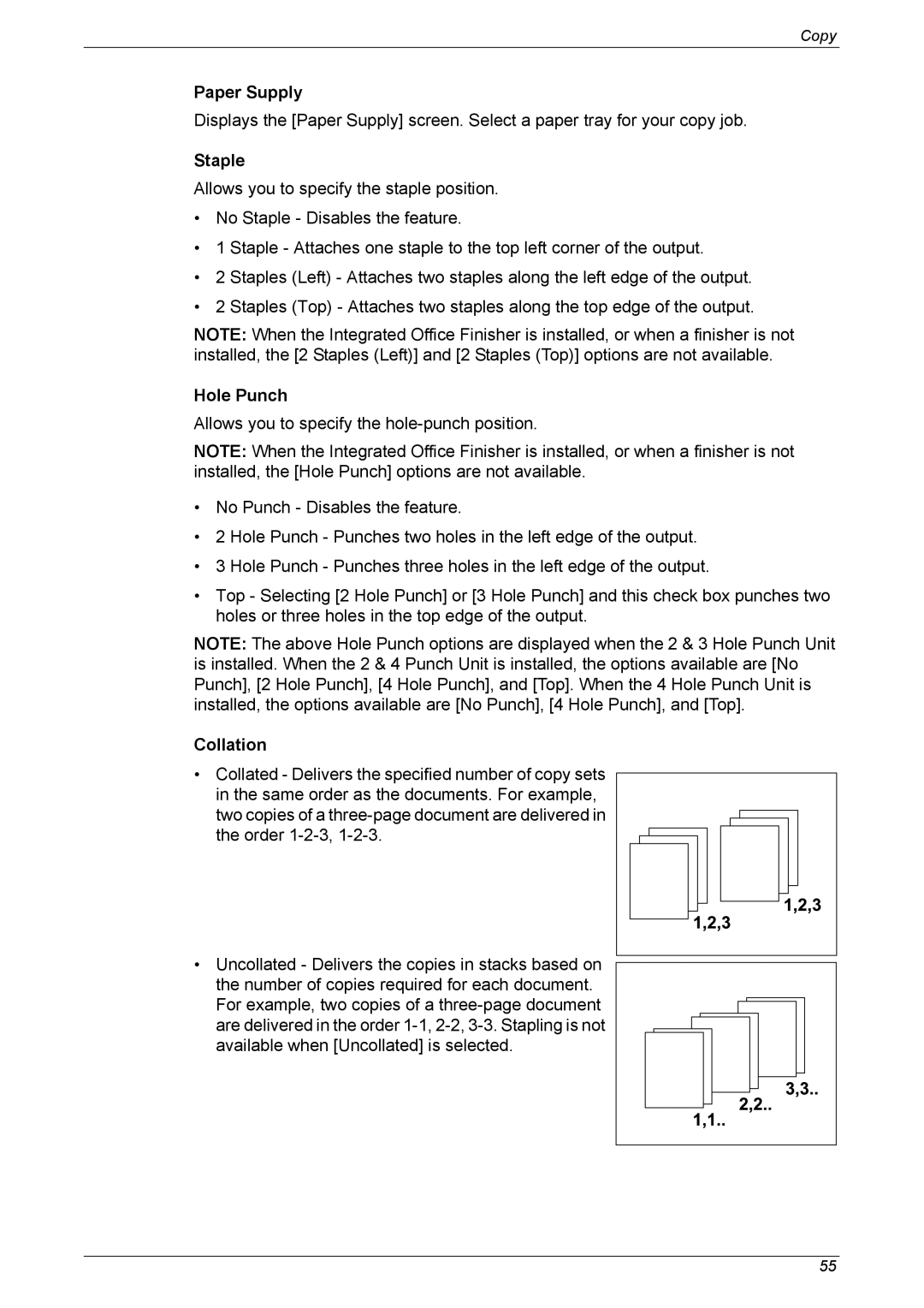 Xerox 5230 manual Paper Supply, Hole Punch, Collation 