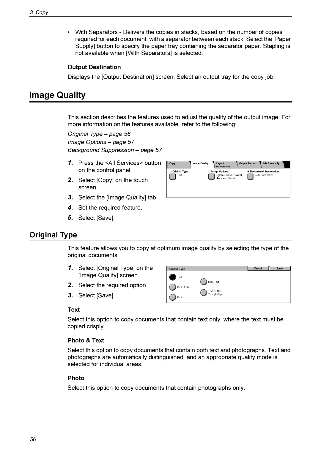 Xerox 5230 manual Image Quality, Original Type 