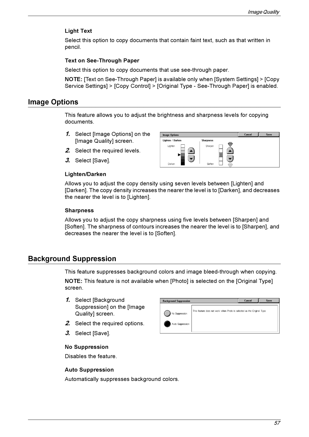 Xerox 5230 manual Image Options, Background Suppression 