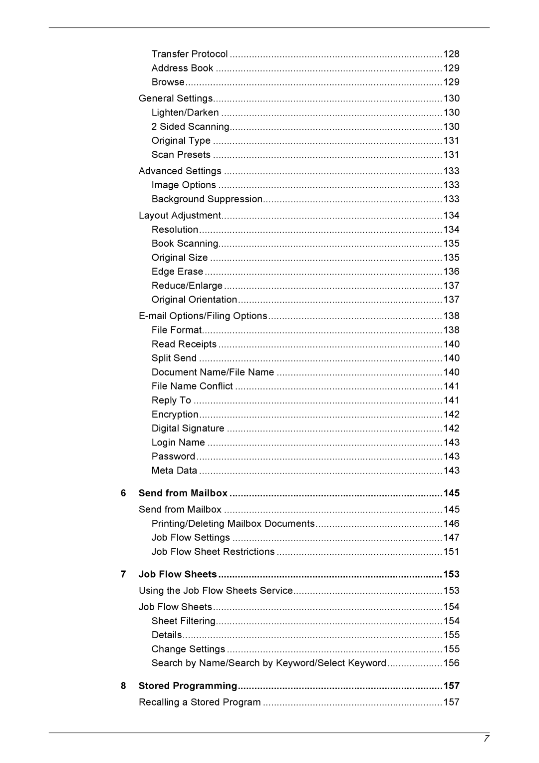 Xerox 5230 manual Send from Mailbox 145, Job Flow Sheets 153, Stored Programming 157 