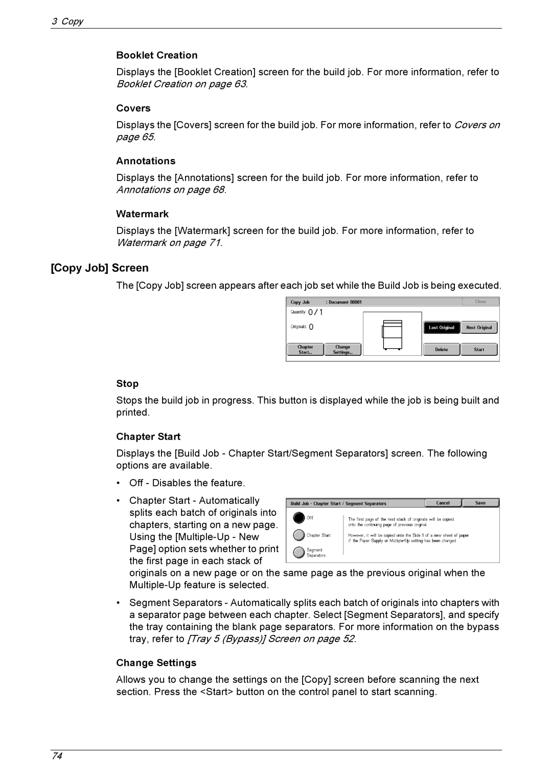 Xerox 5230 manual Copy Job Screen 