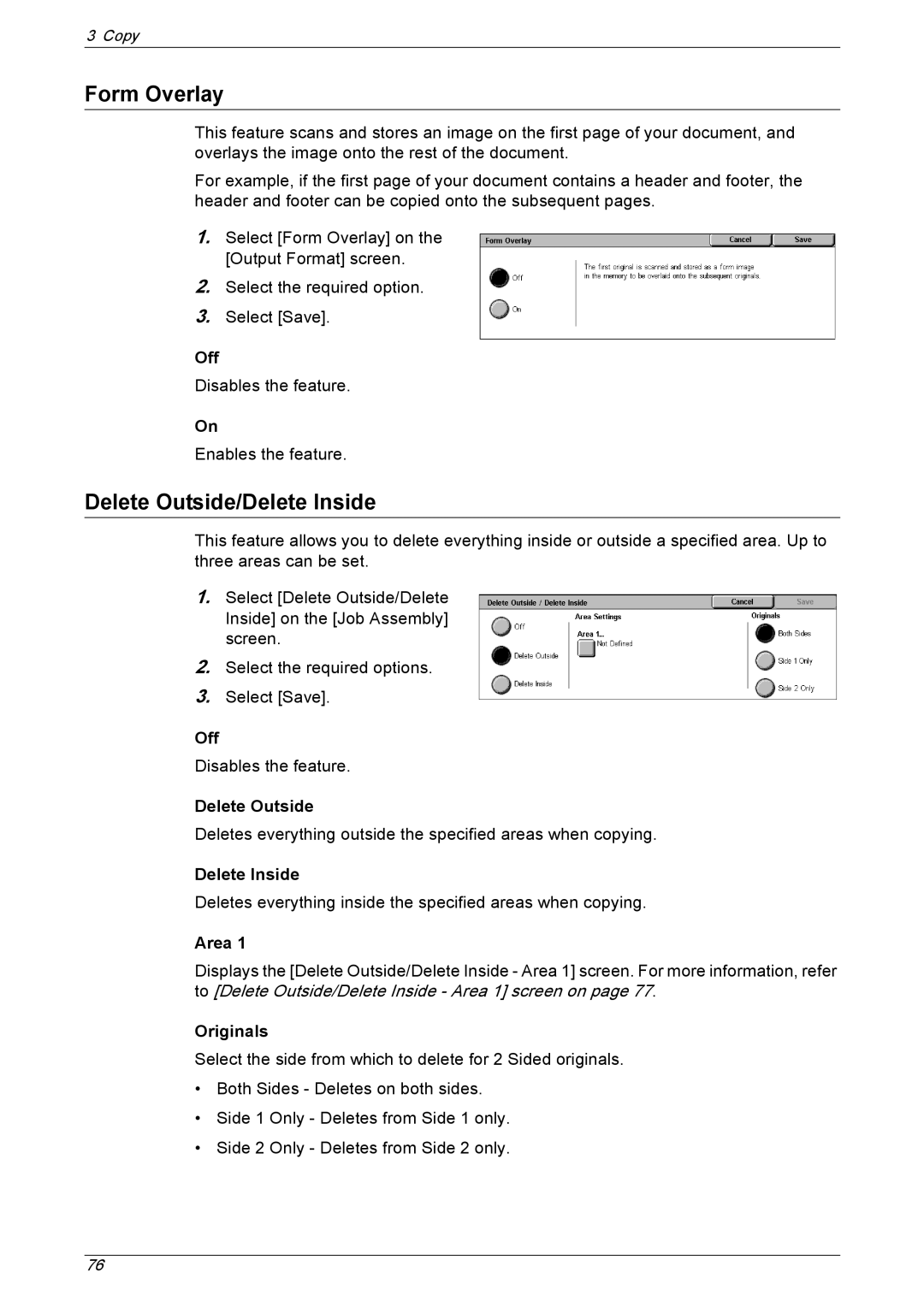 Xerox 5230 manual Form Overlay, Delete Outside/Delete Inside 